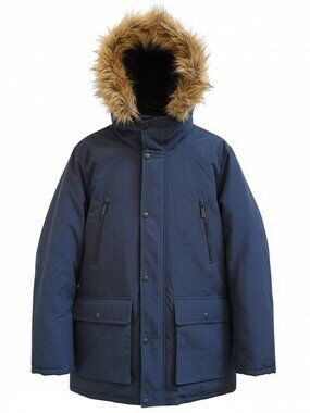 Club Room Performance Faux Fur Hooded Parka - Size X-Large - Navy